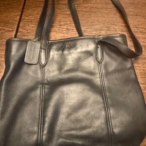 Coach Black Leather Tote with Elegant Stitching